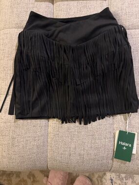 HALARA Black Fringed Mini Skirt